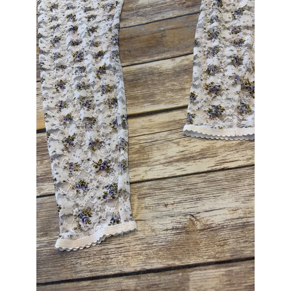 Nordstrom Womens‎ LargeFloral Lace Leggings White Sheer Footless Fairy Coquette